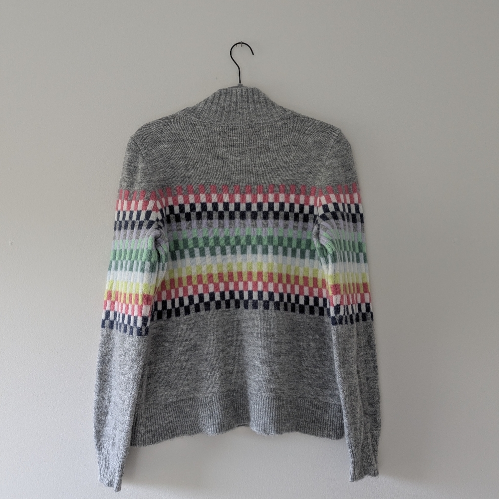 LOFT Geometric Mock Neck Wool-Blend Sweater Multicolor Cabincore Cozycore - Picture 3 of 8